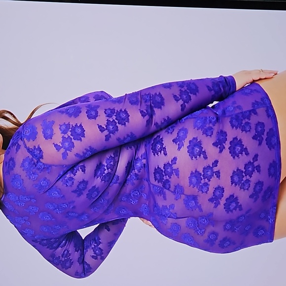 Savage x Fenty Strap Up Long Sleeve Lace Slip Dress-Taboo Blue-3X - Picture 8 of 9